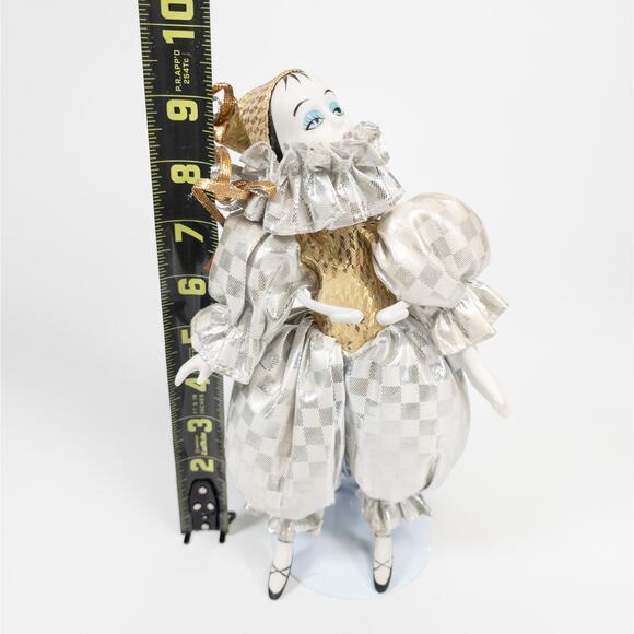 Victoria Impex Jester Harlequin Porcelain Face Hand Legs Doll White Checker - Picture 6 of 7